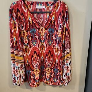Umgee Red and Orange Relaxed Graphic Blouse